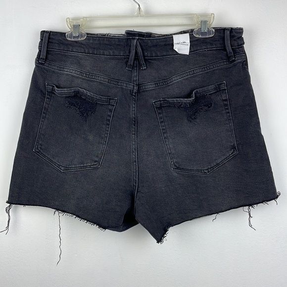 NEW Good American Black Denim Bombshell Cut Off Distressed Waist Shorts Sz 14 - Picture 4 of 17